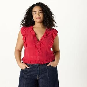 NWT The Drop Margo Tie Front Ruffle Sleeveless Blouse Crimson Red Women’s Top M